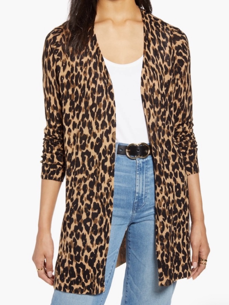 Halogen Leopard-Print Open Cardigan